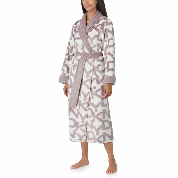 DKNY Shawl Collar Long Plush Robe