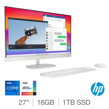 HP, Intel Core i7, 16GB RAM, 1TB SSD, 27 Inch, All in One Desktop PC, 27-cr0012na