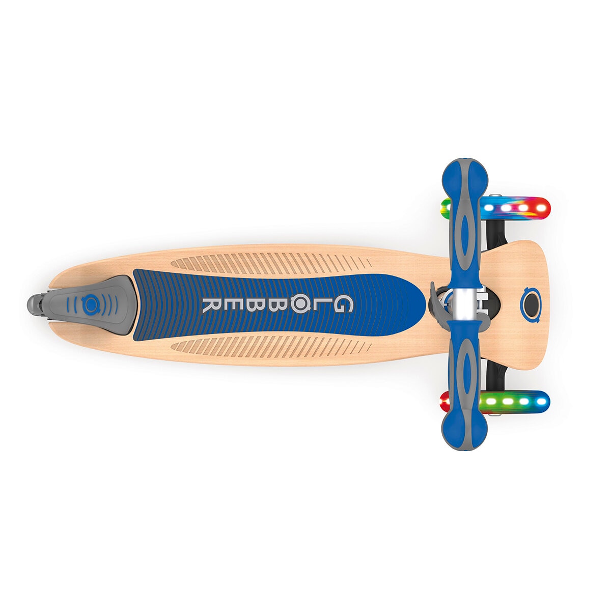 Globber Primo Wood Foldable Scooter With Lights in Navy Blue (3+ Years)