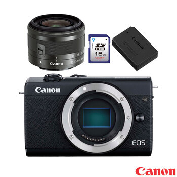 Canon EOS M200 Mirrorless Camera, EF-M 15-45mm Lens, Extra Battery and 16GB SD Card
