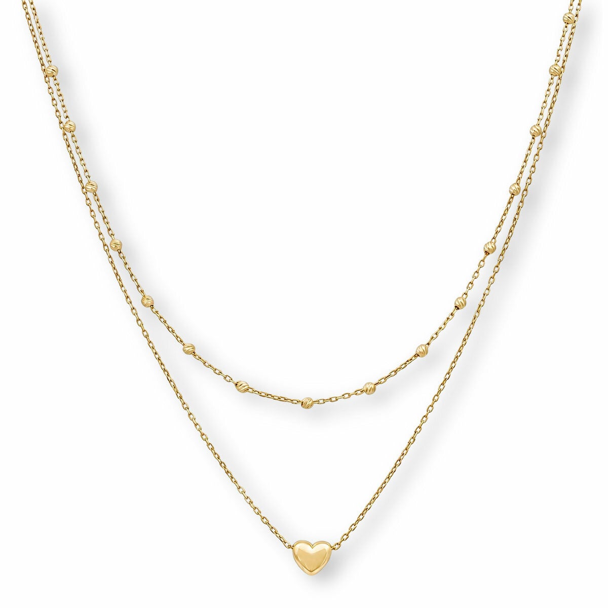 14ct Yellow Gold Double Chain Heart Necklace 14ct Yellow Gold Double Chain Heart Necklace