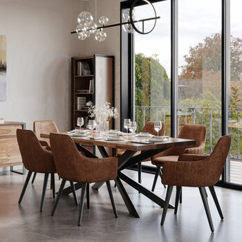 Indus Valley Henley Wooden Dining Table + 6 Brown Chairs