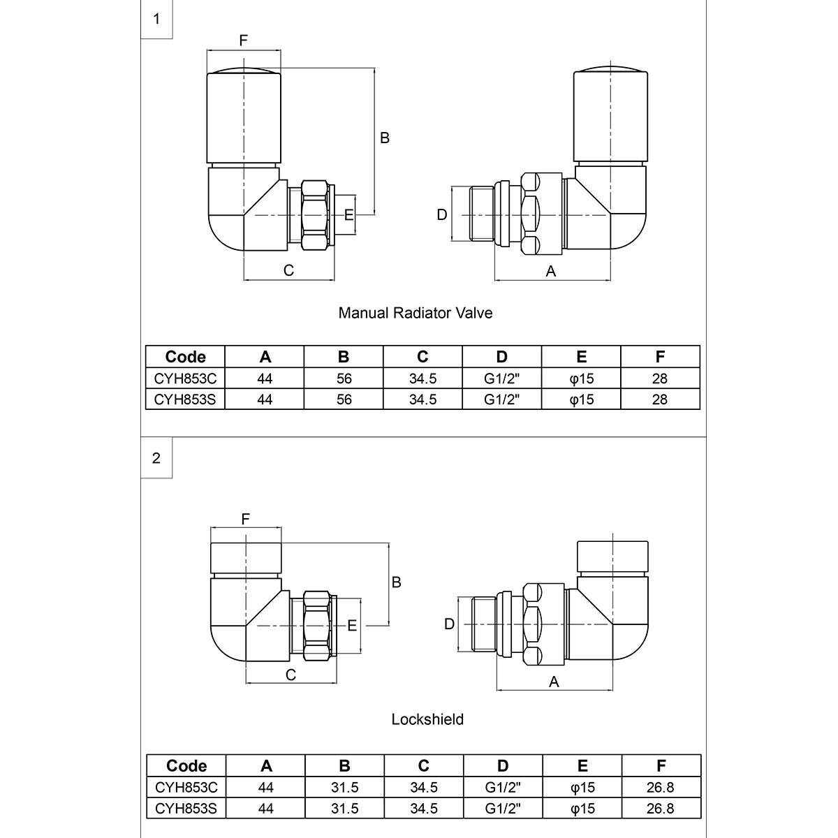 Aeon Cylindrical-30 Corner Manual Valve + L/S (Pair)