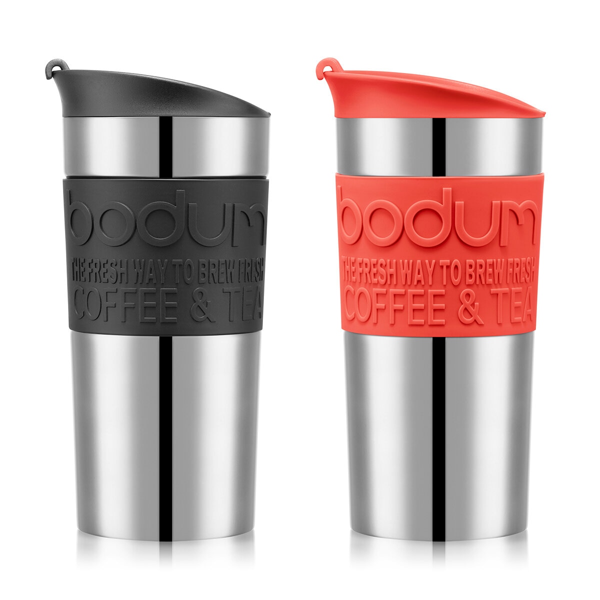 Bodum Stainless Steel Travel Mug (0.35L), 2 Pack in Two Colour Combinations