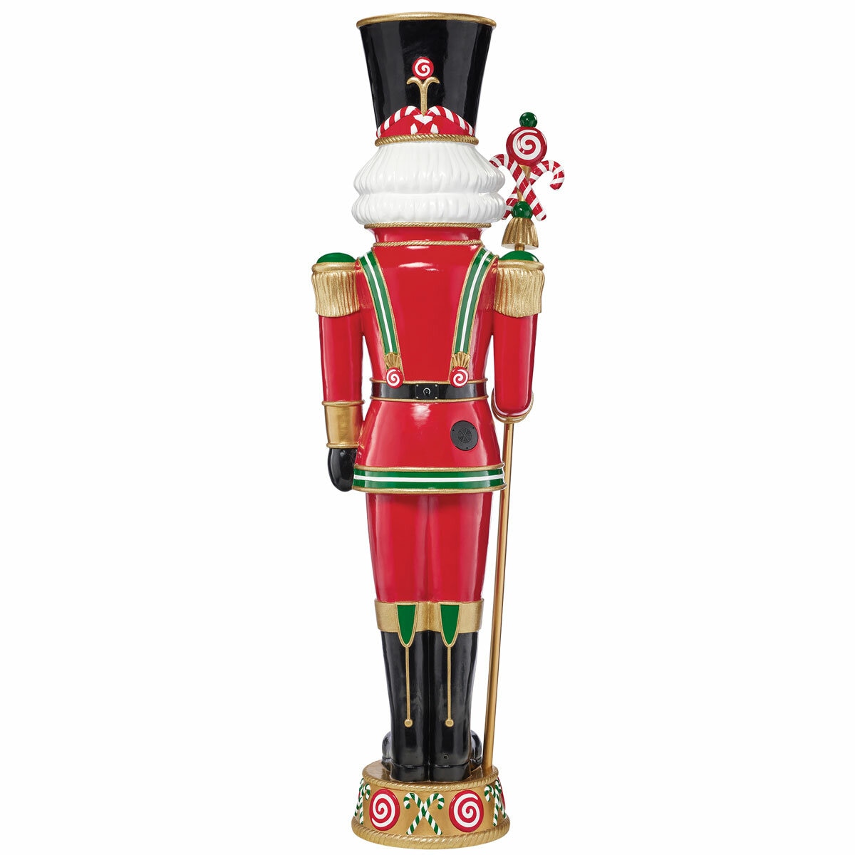 Pre-lit Resin Candy Cane Nutcracker with 42 color LED and Music