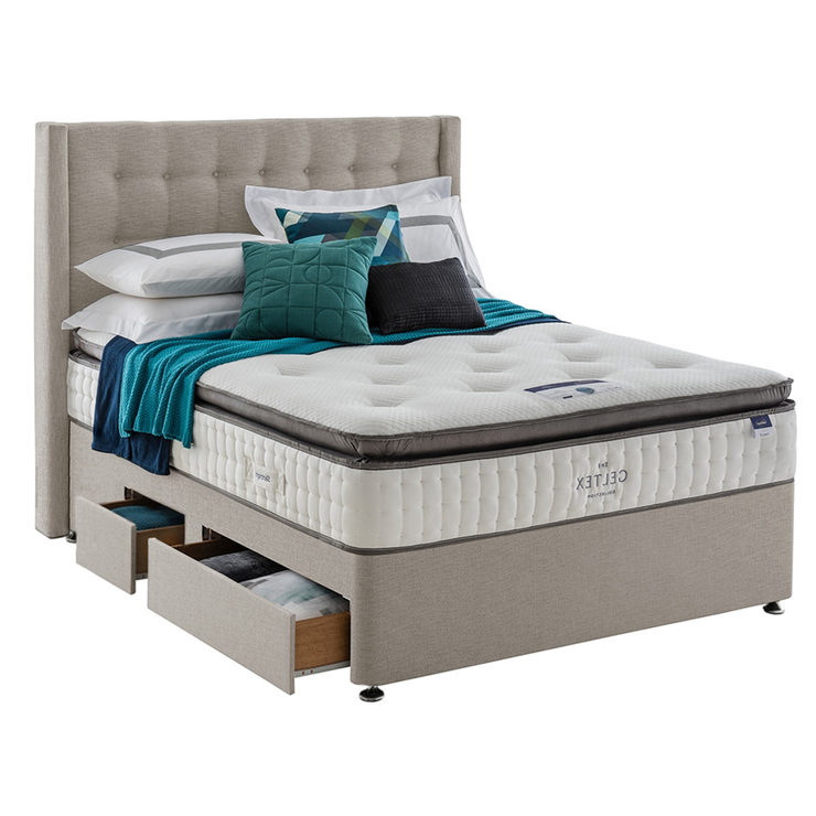 Silentnight Continental Drawer Divan Base with Bloomsbury Headboard in Sandstone, Super King Silentnight Continental Drawer Divan Base with Bloomsbury Headboard in Sandstone, Super King