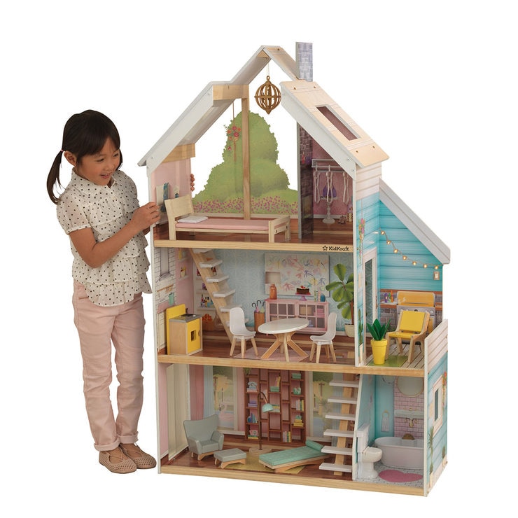 KidKraft Zoey Dollhouse + 17 Pieces of Furniture With EZ Kraft Assembly
