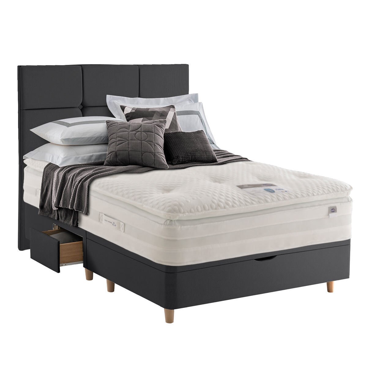 Silentnight Ottoman Divan Base with Harper Headboard in Ebony, Double