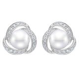 7.5-8mm Cultured Freshwater White Pearl & 0.50ctw Diamond Earrings, 14ct White Gold