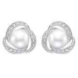 7.5-8mm Cultured Freshwater White Pearl & 0.50ctw Diamond Earrings, 14ct White Gold