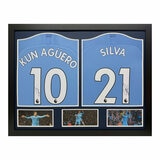 Sergio Aguero & David Silva Double Signed Framed Manchester City Football Shirts