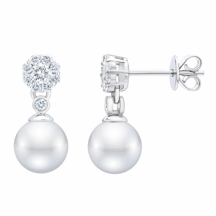 7-7.5mm Akoya White Pearl & 0.45ctw Diamond Earrings, 14ct White Gold 7-7.5mm Akoya White Pearl & 0.45ctw Diamond Earrings, 14ct White Gold