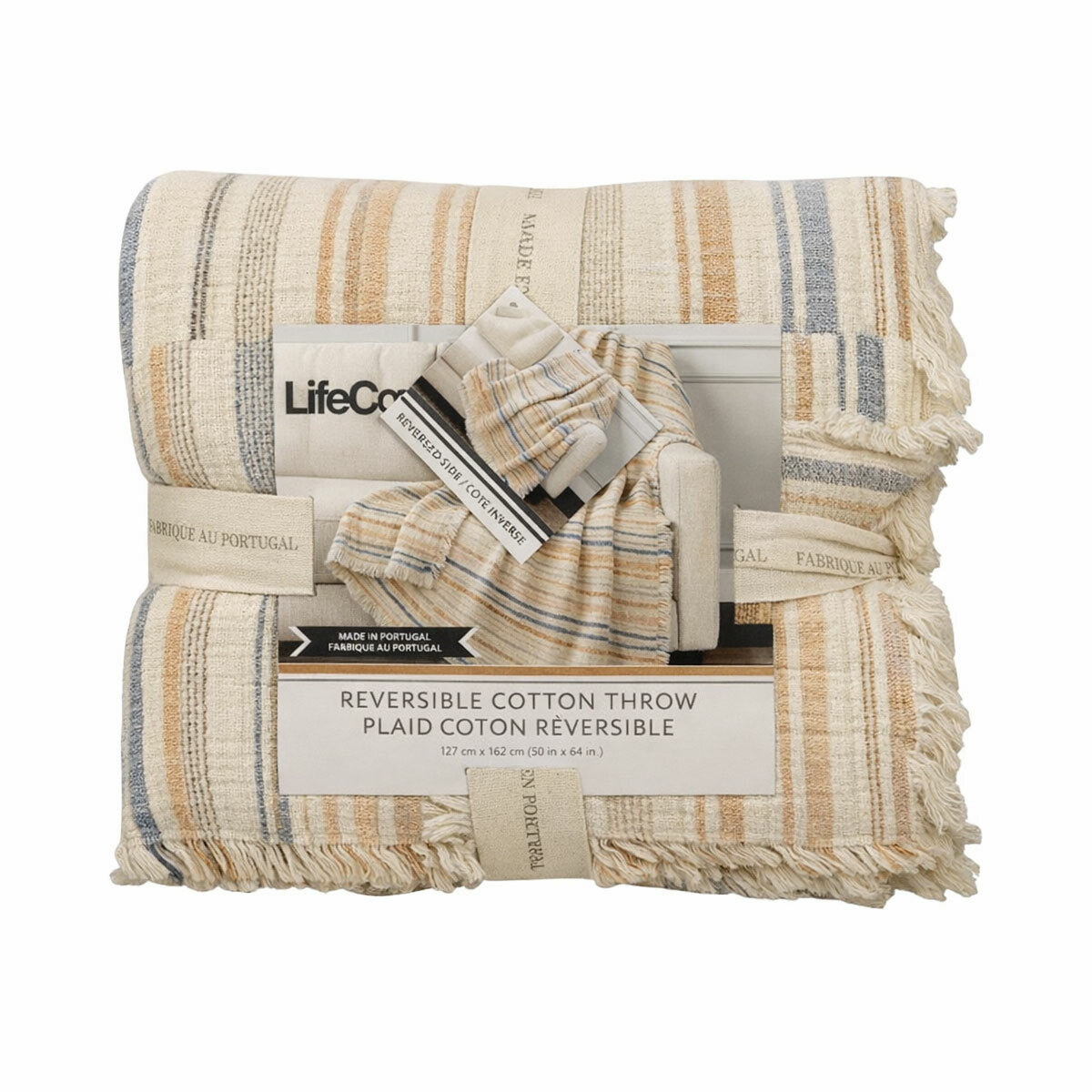 Life Comfort Reversible 100% Cotton Gauze Throw in 4 Colours, 127 x 162 cm