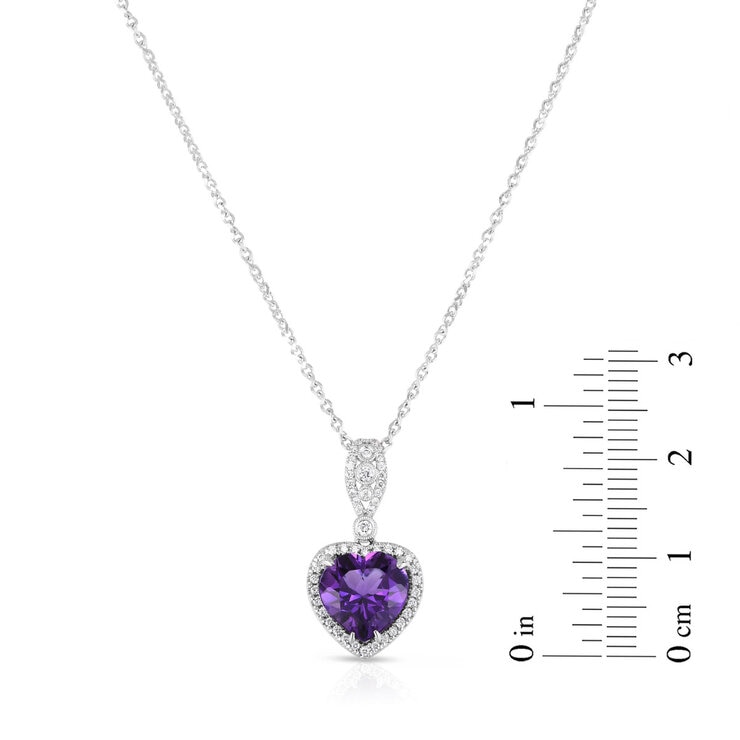 Amethyst & 0.19ctw Diamond Heart Pendant, 14ct White Gold Amethyst & 0.19ctw Diamond Heart Pendant, 14ct White Gold