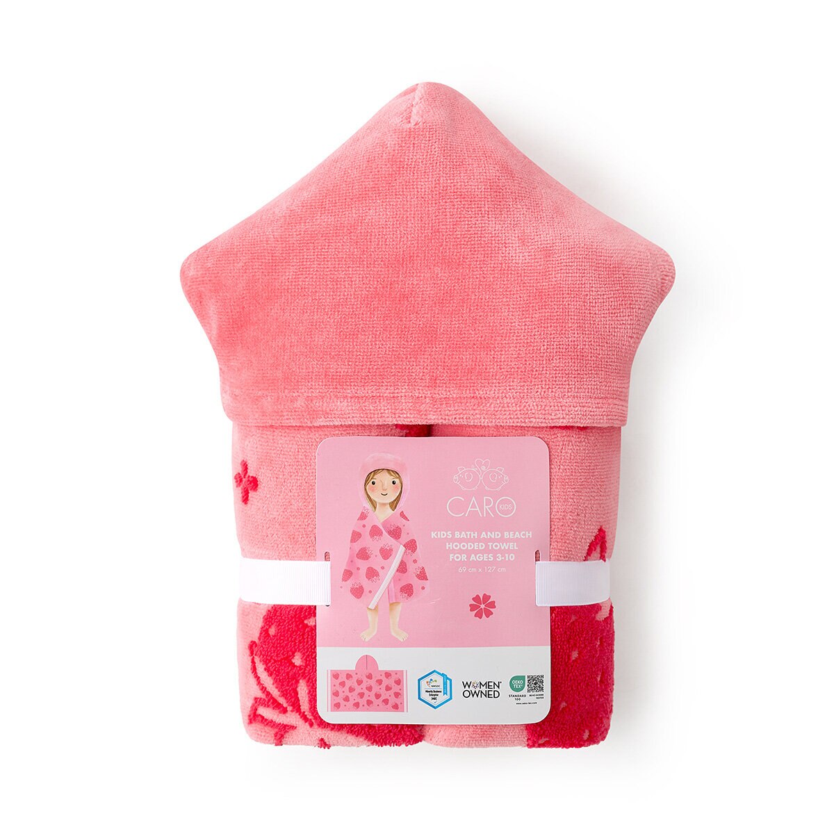 Caro Home Kids Bath & Beach Pink Strawberry Hooded Towel