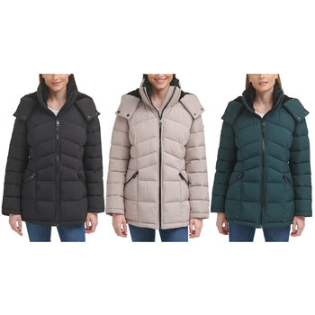 Andrew Marc Women's Short Down Jacket with Faux Fur Trim Hood in 3 colours and 4 Sizes
