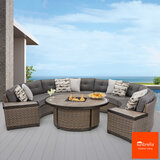 Agio Hudson 7 Piece Sectional Woven Deep Seating Patio Fire Set
