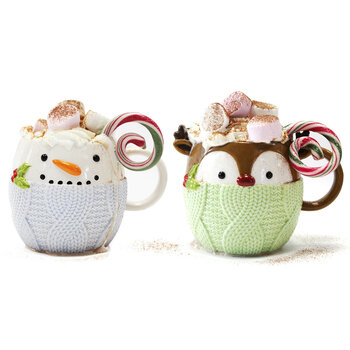 Reindeer & Snowman Hot Chocolate Mug Set