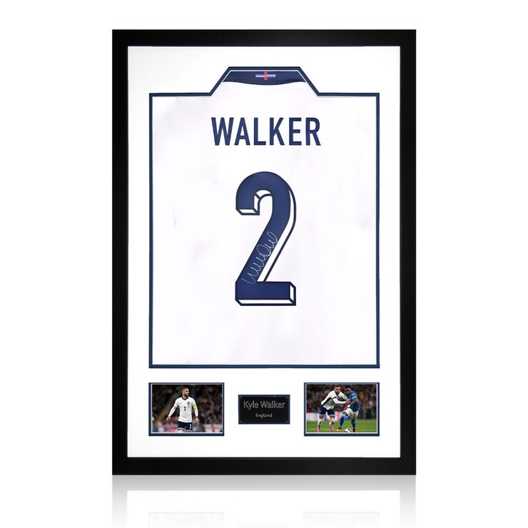 Kyle Walker Signed England Framed Shirt, including 2 Photos Kyle Walker Signed England Framed Shirt, including 2 Photos