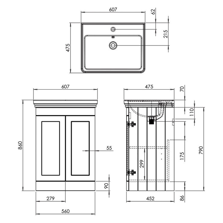 Tavistock Ashby 600 Floor Mount with Basin and Knobs in White at costco.co.uk