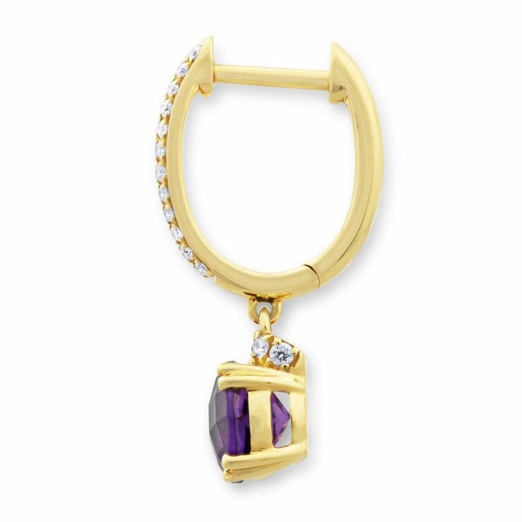 Round Cut Amethyst & 0.24ctw Diamond Earrings, 18ct Yellow Gold