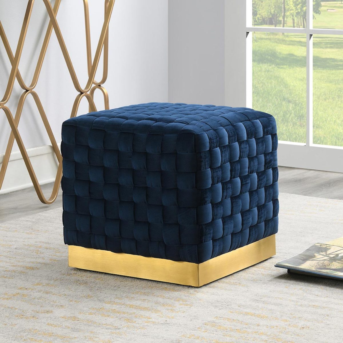 Bainbridge Home Blue Upholstered Woven Square Ottoman Costco UK