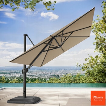 Seasons Sentry 10 x 13ft (3 x 3.9m) Rectangular Cantilever Umbrella with Base in Beige