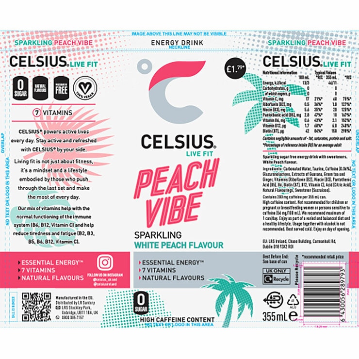 Celsius Peach Vibe PM £1.79, 12 x 355ml
