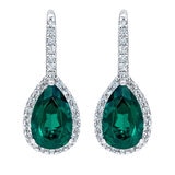 Pear Shaped Emerald and 0.50ctw Diamond Earrings