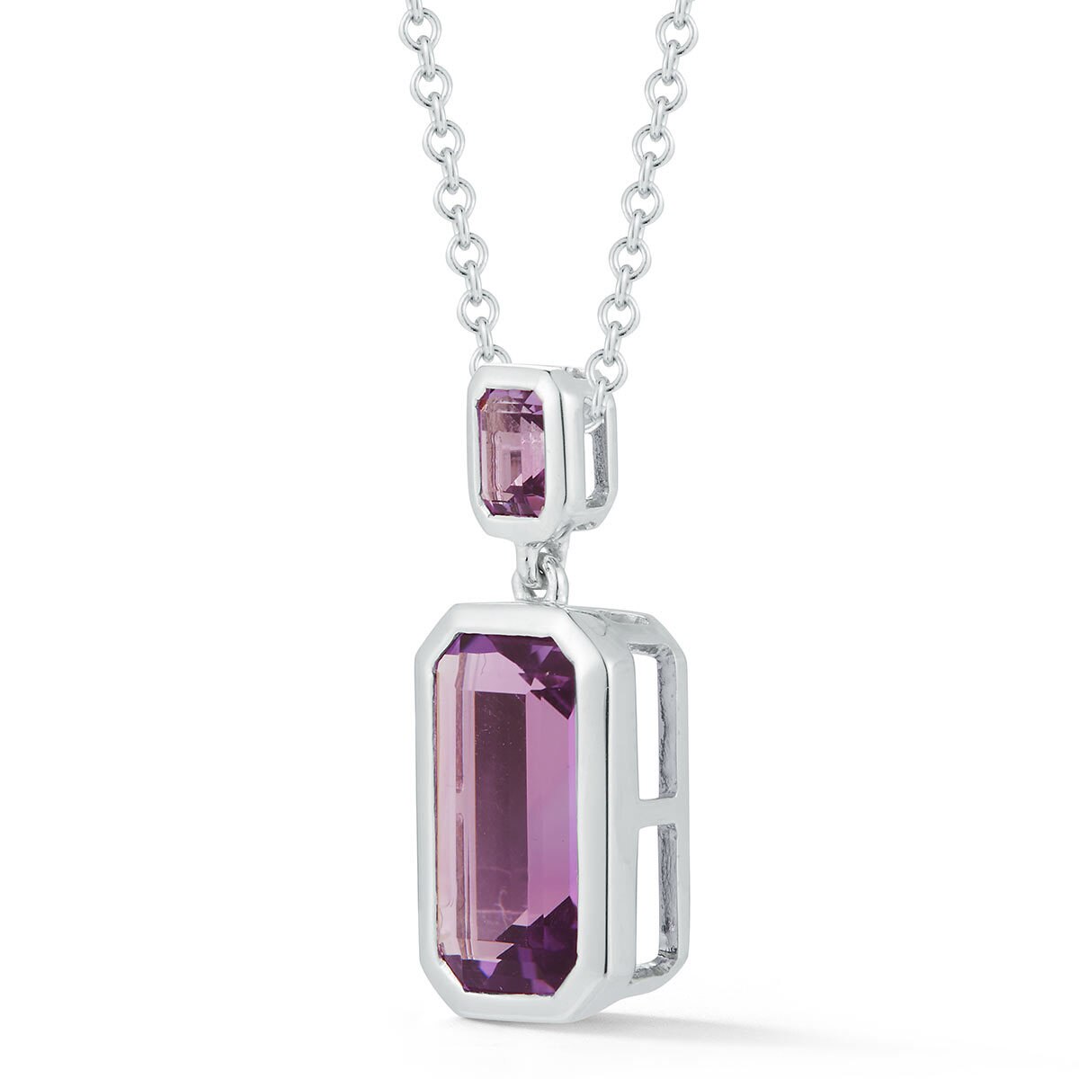 Emerald Cut Amethyst Pendant, 18ct White Gold Costco UK