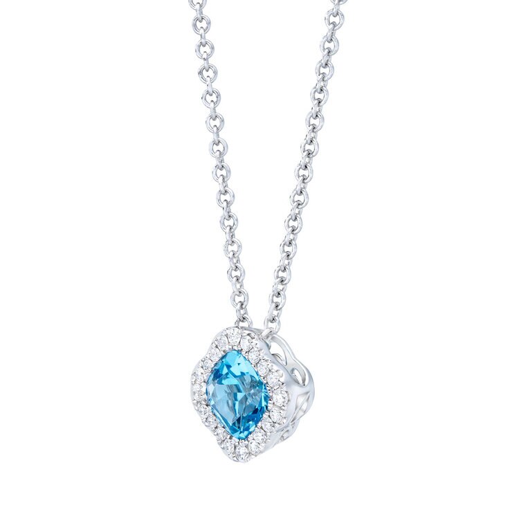 Blue Topaz & 0.13ctw Diamond Pendant, 14ct White Gold Blue Topaz & 0.13ctw Diamond Pendant, 14ct White Gold