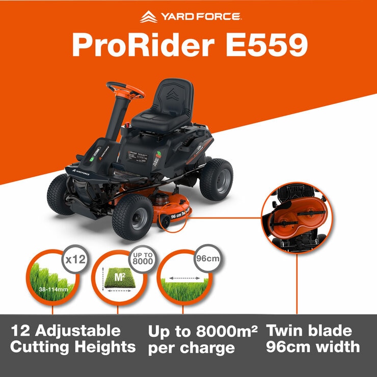 Yard Force ProRider E559 56V Ride-On Lawn Mower