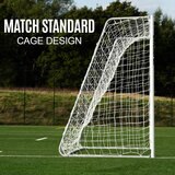 Lifestyle image of the side of the goal, showing the match standard cage design