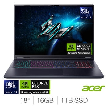 Acer Predator Helios NEO 18 AI, Intel Core Ultra 9, 16GB RAM, 1TB SSD NVIDIA GeForce RTX 5070 Ti, 18 Inch Gaming Laptop, NH.QVLEK.006