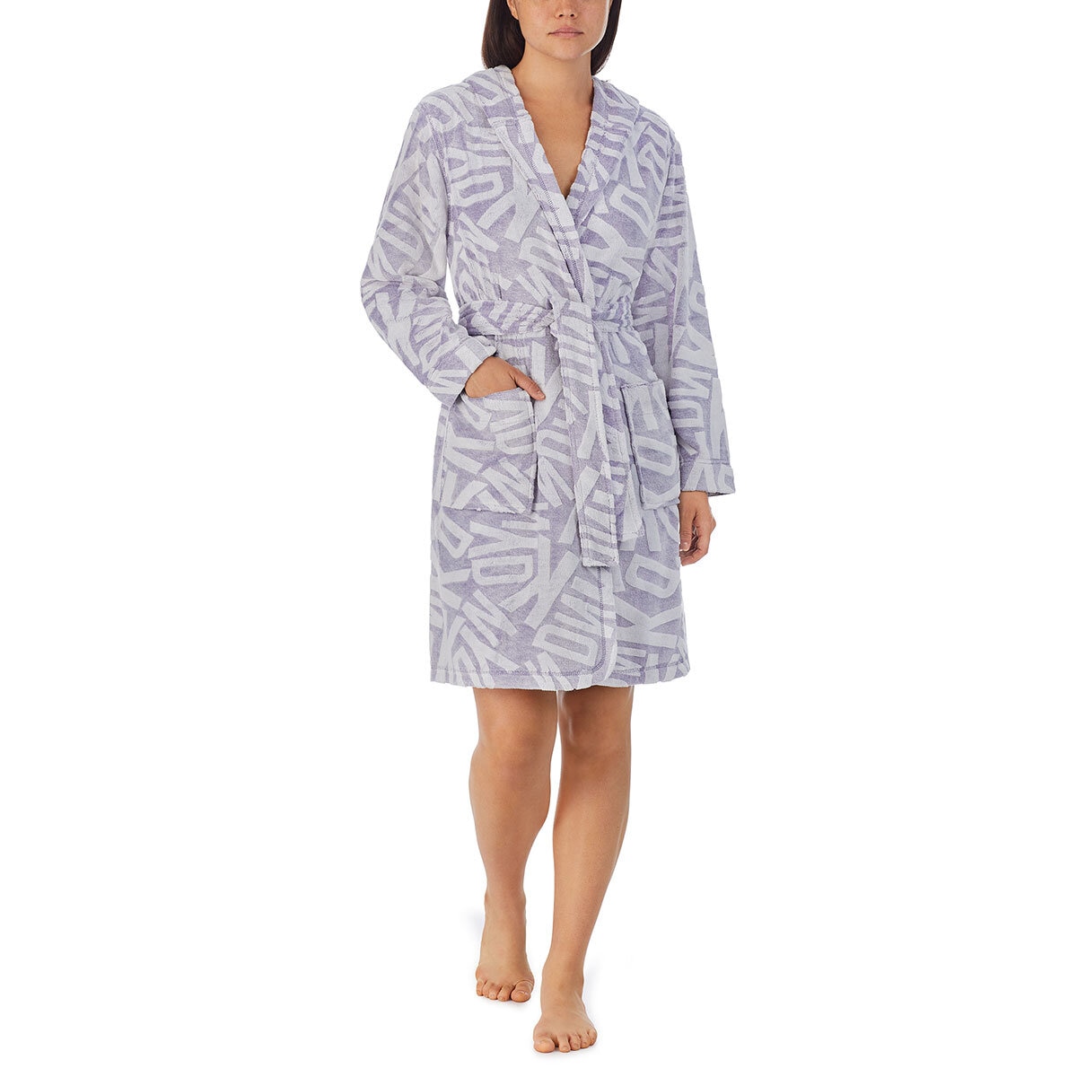 DKNY Notch Collar Silky Plush Robe in Blue Haze Costco UK
