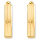 14ct Yellow Gold Line Texture Oval Hoop Earrings