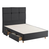 Cut out image of divan base and headboard in ebony on white background 4 drawers open