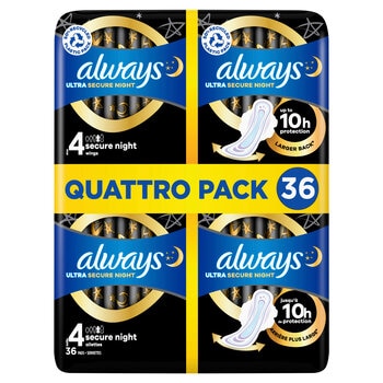 Always Ultra Night Quattro Packs, 36 Pack