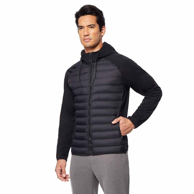 32 Degrees Men's Mixed Media Hooded Jacket in Black, Small