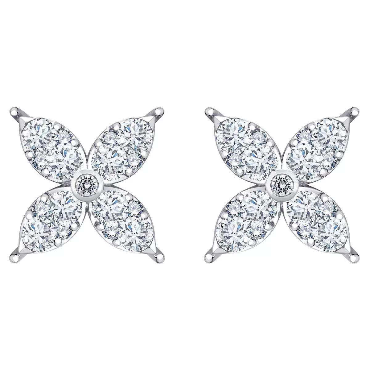 0.90ctw Flower Stud Diamond Earrings, 14k White Gold