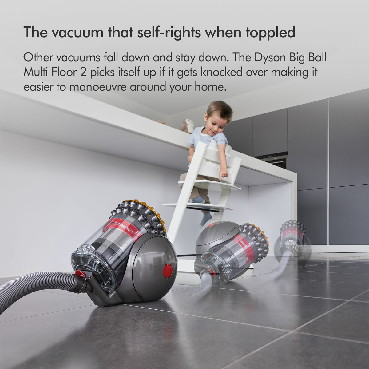 Lifestyle image of Dyson Big Ball Animal 2 being able to pick itself up if it gets knocked over