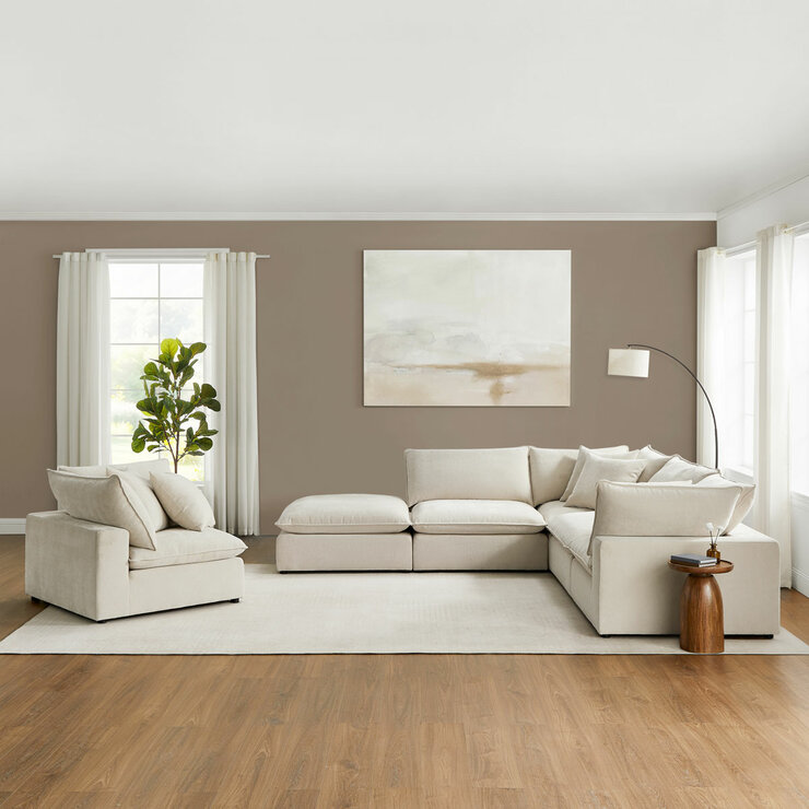 Aiden & Ivy Sereen Beige Fabric 6 Piece Modular Sofa - Lifestyle