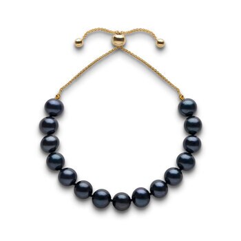 7.5-8mm Cultured Freshwater Black Pearl Bolo Bracelet, 18ct Yellow Gold