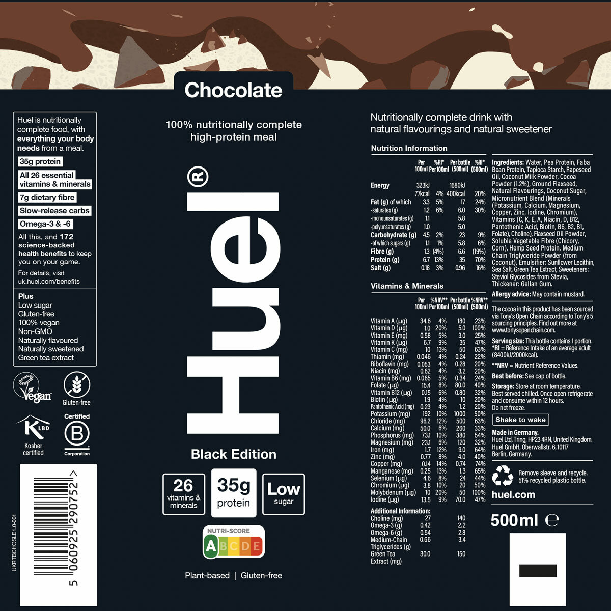 Huel Black Edition Chocolate nutritional information