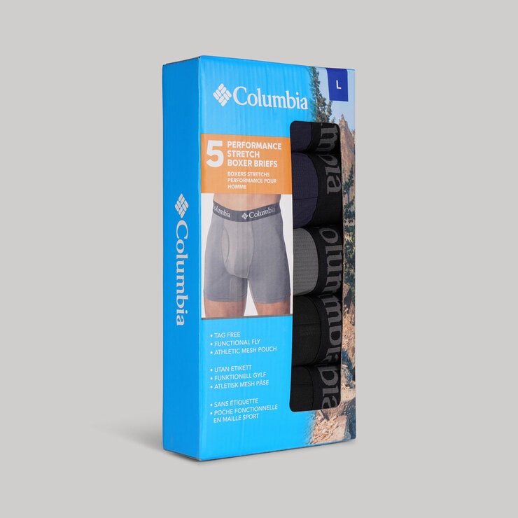 Columbia Men's Performance Stretch Boxer Briefs, 5 Pack in Navy