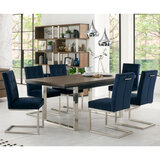 Bentley Designs Tivoli Dark Oak Dining Table + 6 Dark Navy Cantilever Dining Chairs