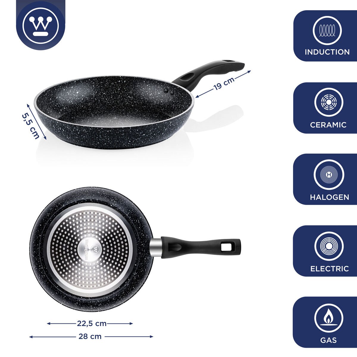 Westinghouse Non-Stick Frying Pans 24 & 28cm with Lids, 4 Piece