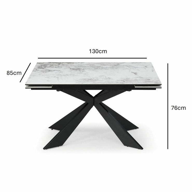 Indus Valley Kia Ceramic Extending Dining Table + 6 Black Chairs, Seats 6-8