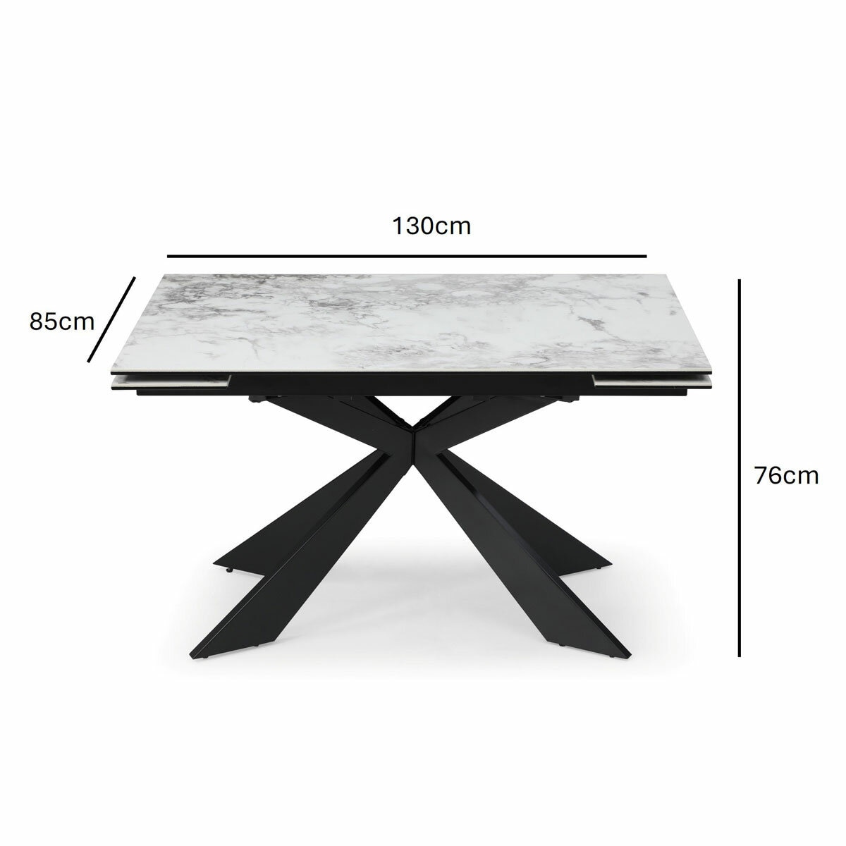 Indus Valley Kia Ceramic Extending Dining Table + 6 Black Chairs, Seats 6-8