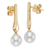 8-8.5mm Cultured Freshwater White Pearl Drop Earrings, 14ct Yellow Gold